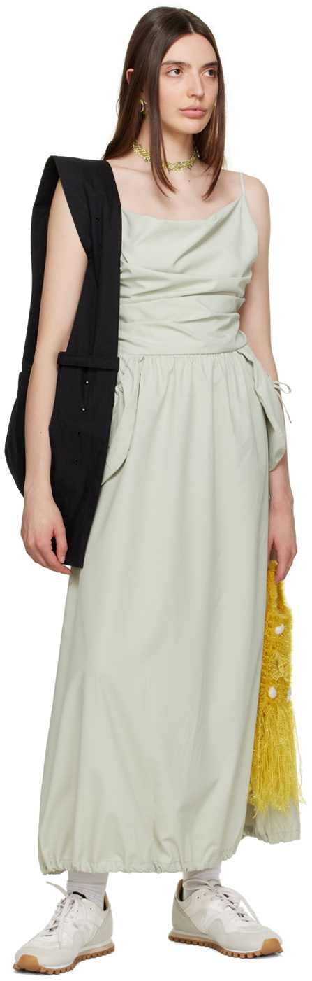 OPEN YY Green Gathered Midi Dress