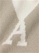 AMI PARIS - Logo-Intarsia Virgin Wool Cardigan - Neutrals