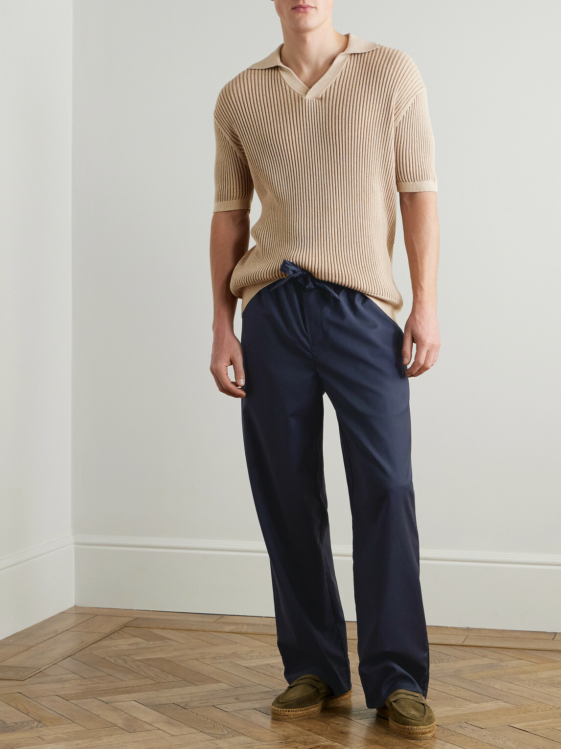 Frescobol Carioca - Rino Ribbed-Knit Cotton-Blend Polo Shirt - Neutrals