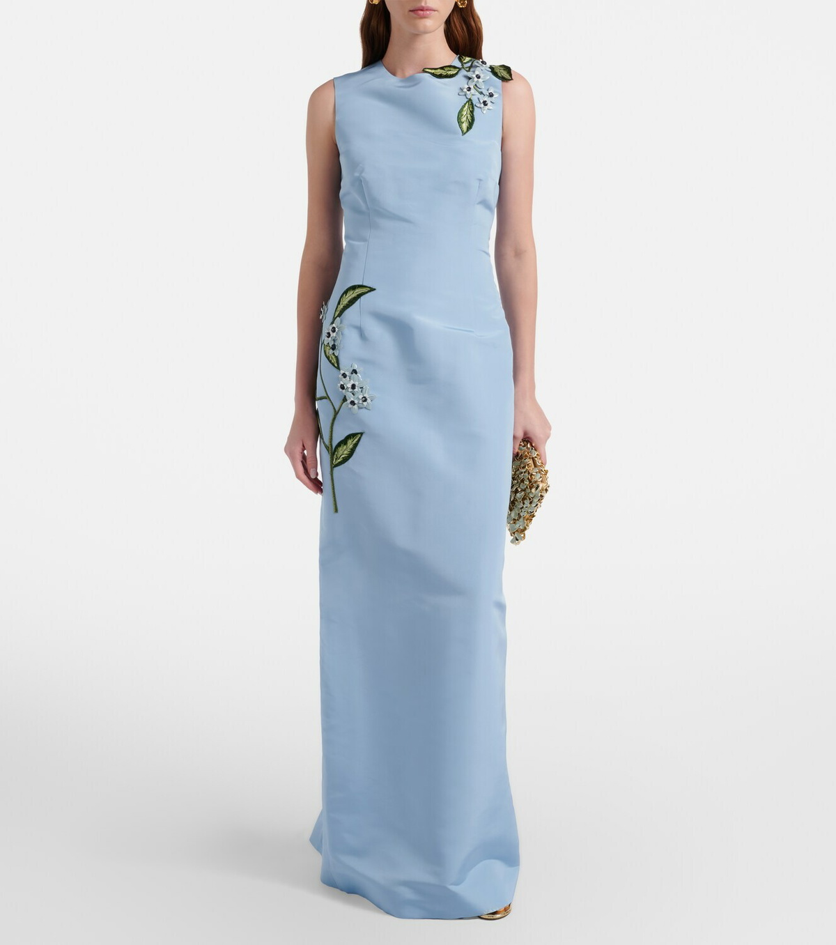 Oscar de la Renta Porcelain Flower silk faille maxi dress