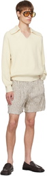 Bottega Veneta Beige & White Crushed Tech Cotton Stripe Shorts
