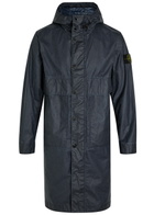 Stone Island Long Logo Waxed Cotton Canvas Coat Navy