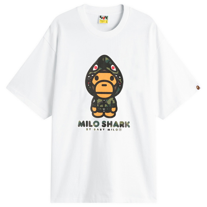 Photo: A Bathing Ape Men's 1st Camo Milo Shark T-Shirt in White X Green