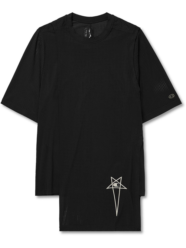 Photo: Rick Owens - Champion Toga Logo-Embroidered Layered Recycled Stretch-Mesh T-Shirt - Black