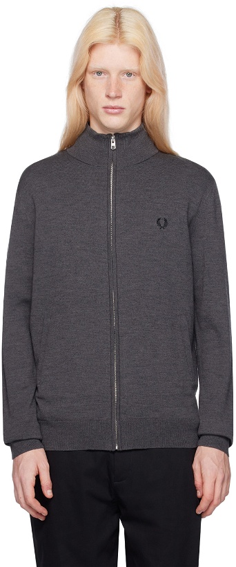 Photo: Fred Perry Gray Classic Zip Through Cardigan