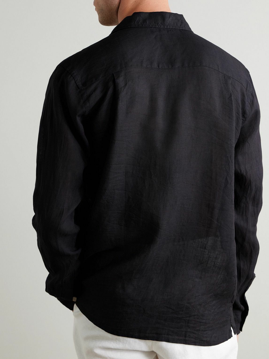 Kingsman - Drake's Convertible-Collar Linen Shirt - Black