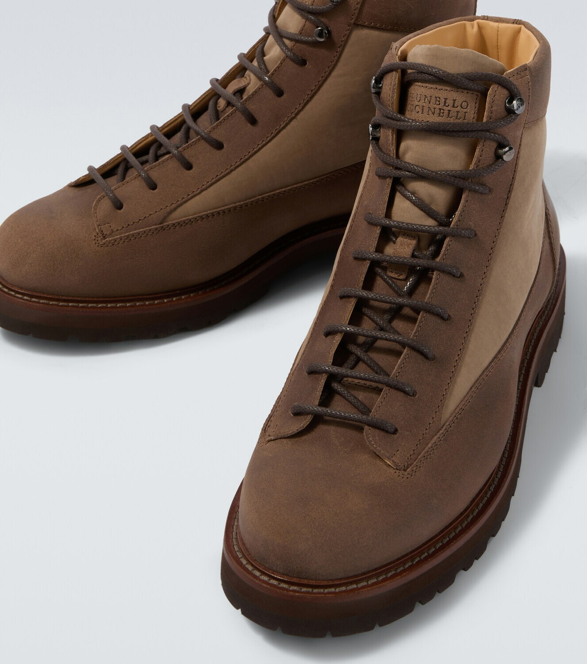 Brunello Cucinelli Suede-trimmed lace-up boots