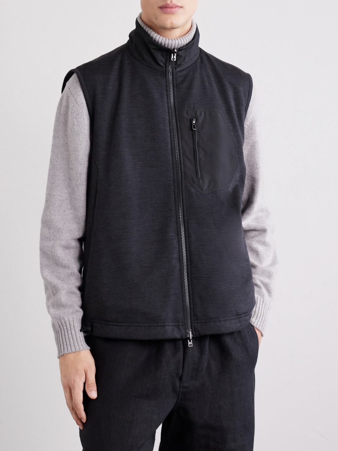 SEASE - Explorer Reversible Padded Wool-Blend Jersey and Micro-Ripstop Gilet - Gray