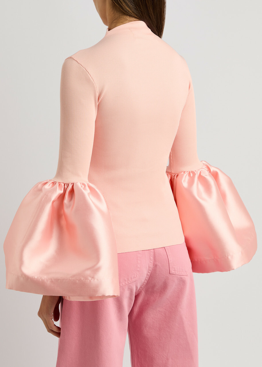 Marques' Almeida Ribbed Stretch-cotton and Taffeta top Pink