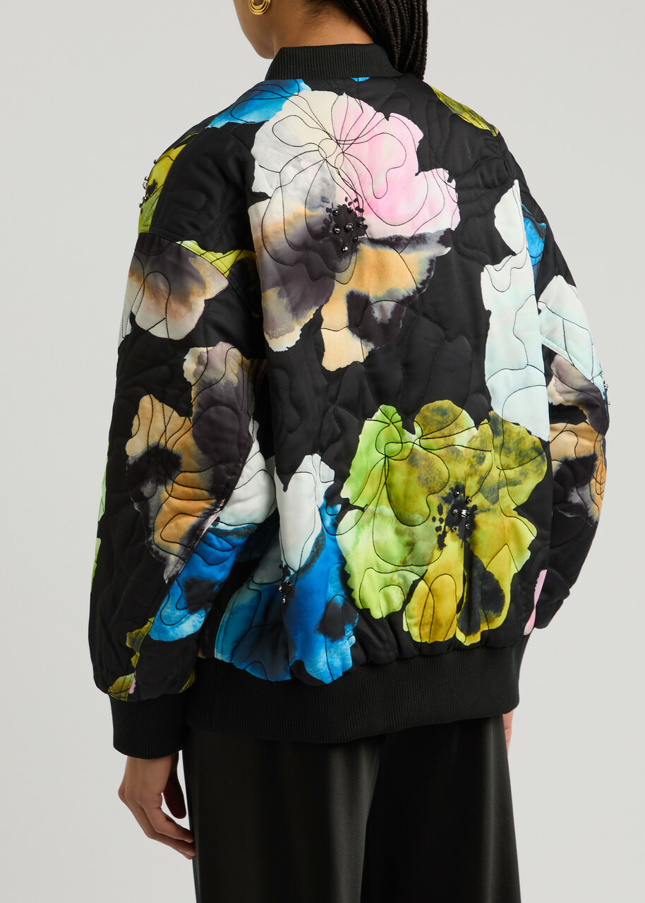 Stine Goya Floral-print Embroidered Satin Bomber Jacket Multicoloured 1