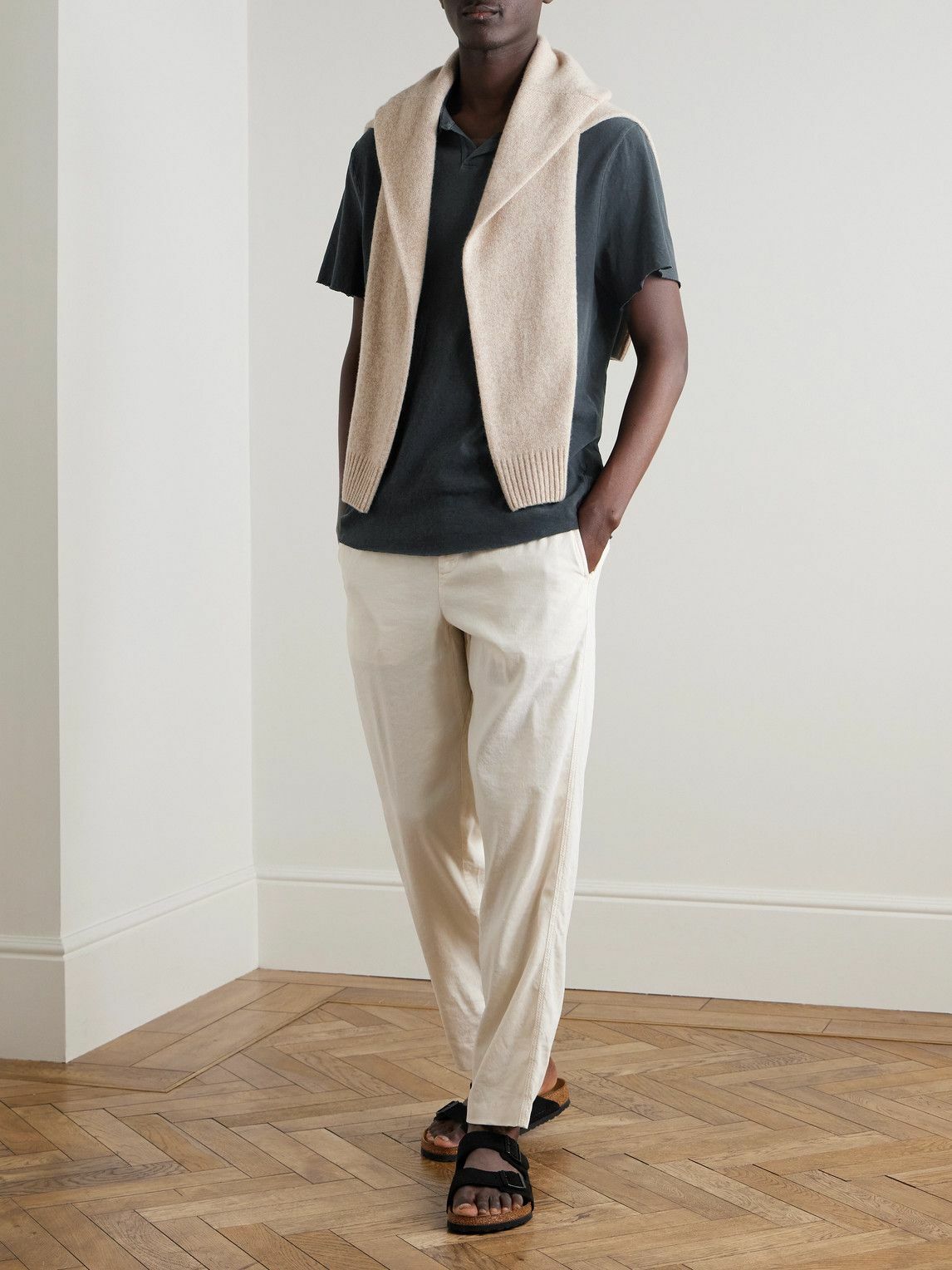 James Perse - Open-Collar Slub Cotton-Jersey Polo Shirt - Black