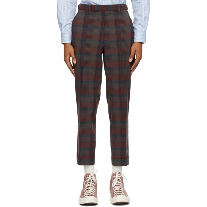Photo: BEAMS PLUS Burgundy Check Ankle-Cut Trousers