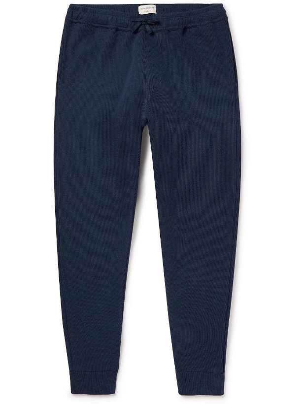 Photo: Oliver Spencer Loungewear - Slim-Fit Tapered Ribbed Recycled Cotton-Jersey Sweatpants - Blue