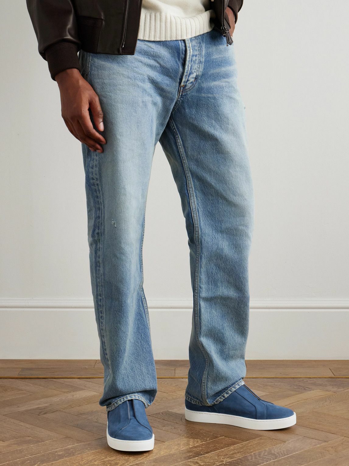 Manolo Blahnik - Agilio Nubuck Slip-On Sneakers - Blue