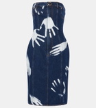 Area Printed strapless denim midi dress
