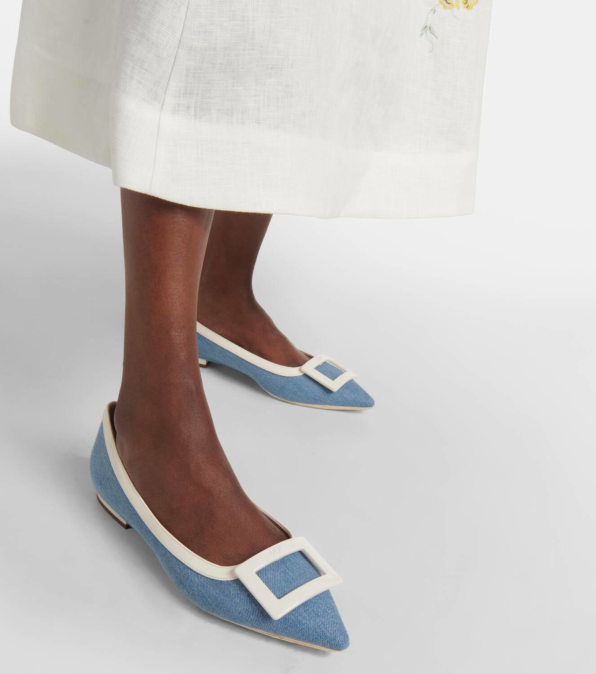 Roger Vivier Leather-trimmed denim ballet flats Roger Vivier