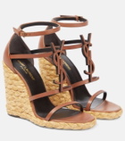 Saint Laurent - Cassandra 115 leather and raffia wedge sandals