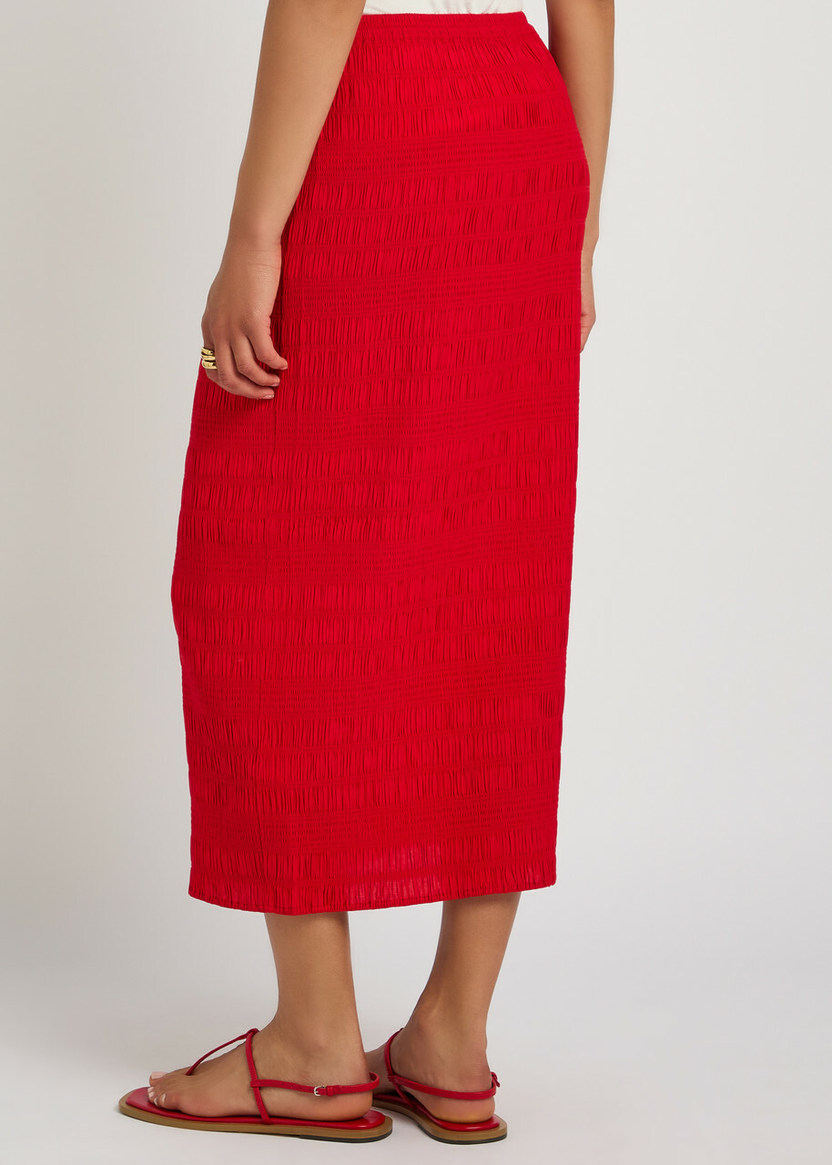 Polo Ralph Lauren Shirred Woven Midi Skirt Red