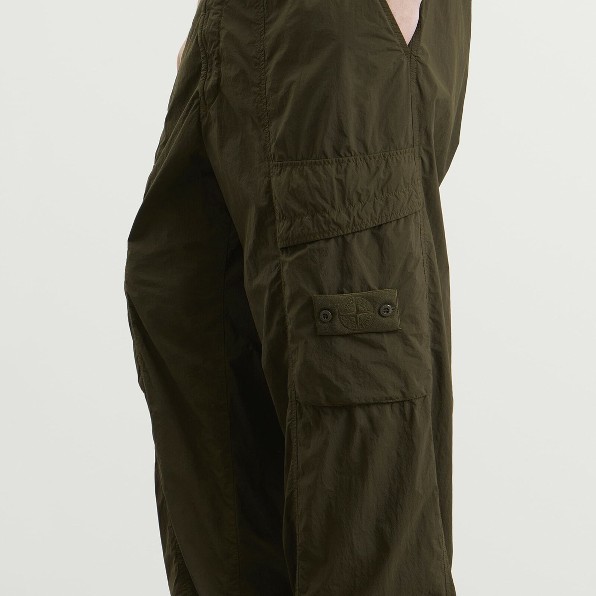 Stone Island Men's Ghost Nylon Smerigliato Cargo Trousers in Military Green
