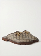 GUCCI - Elea Horsebit Monogrammed Canvas Backless Loafers - Brown