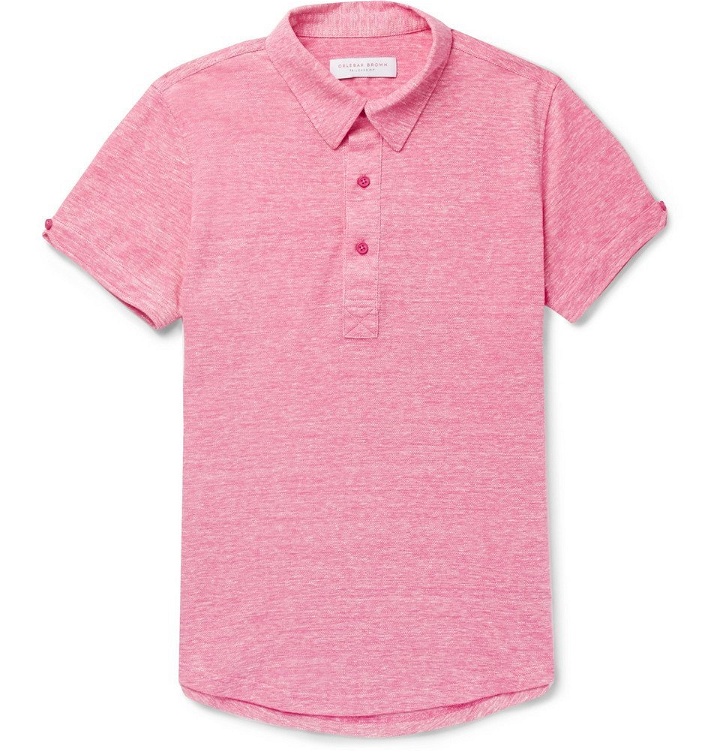 Photo: Orlebar Brown - Sebastian Slim-Fit Mélange Linen and Cotton-Blend Piqué Polo Shirt - Men - Pink