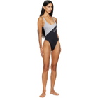 Versace Black & Gray Embroidered-Logo One-Piece Swimsuit