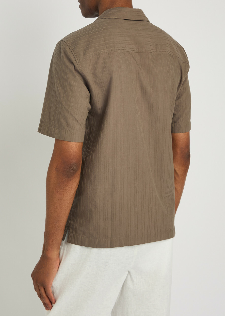 Sunspel Striped Embroidered Cotton Shirt Brown