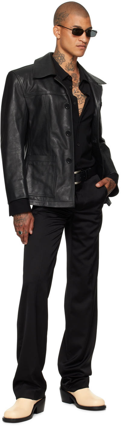 LU'U DAN Black Slim-Fit Creep Leather Jacket