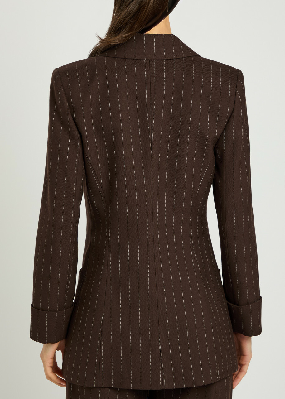 Alice + Olivia Burns Pinstriped Twill Blazer Dark Brown