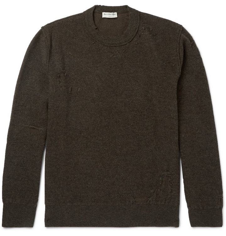 Photo: Balenciaga - Distressed Wool and Cotton-Blend Sweater - Men - Green