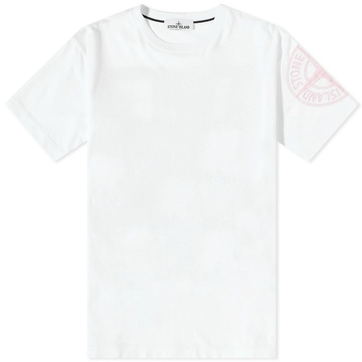 Photo: Stone Island Men's Stitches Logo One Sleeve T-Shirt in White