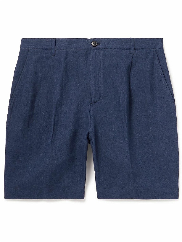 Photo: Sunspel - Tapered Pleated Linen Shorts - Blue