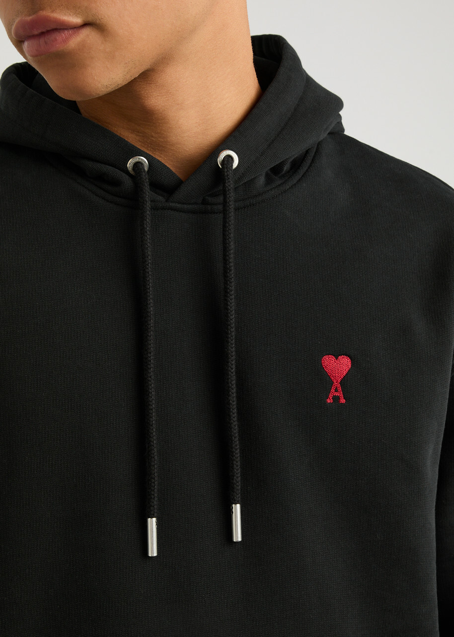 Ami Paris Logo Hooded Stretch-cotton Sweatshirt Black