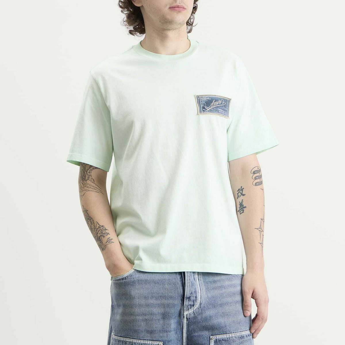 Amiri Men's Quality Goods Patch T-Shirt in Powder Teal