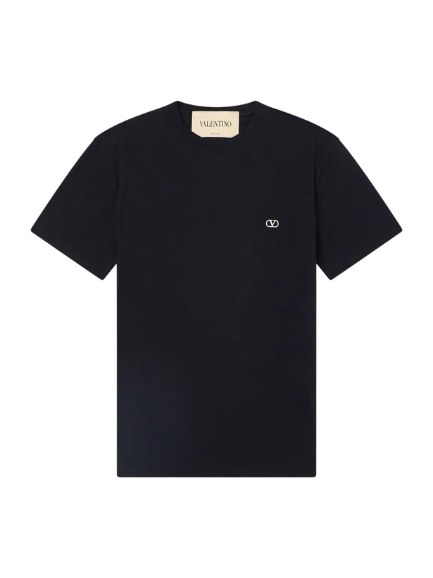 Photo: Valentino Garavani - Logo-Embroidered Cotton-Jersey T-Shirt - Black