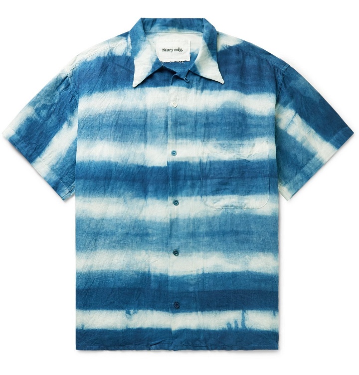Photo: Story Mfg. - Shore Tie-Dyed Organic Linen and Cotton-Blend Shirt - Blue