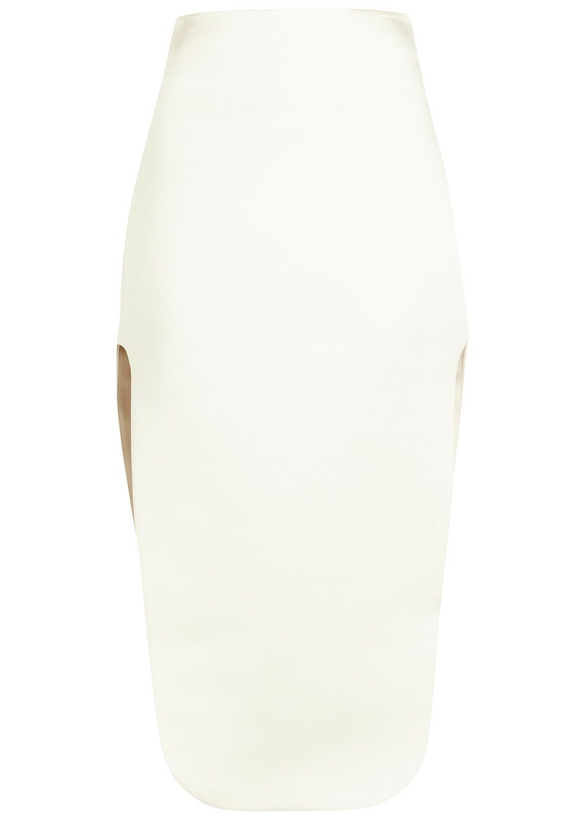 Photo: A.W.A.K.E Mode Side-split Satin Midi Skirt Ivory