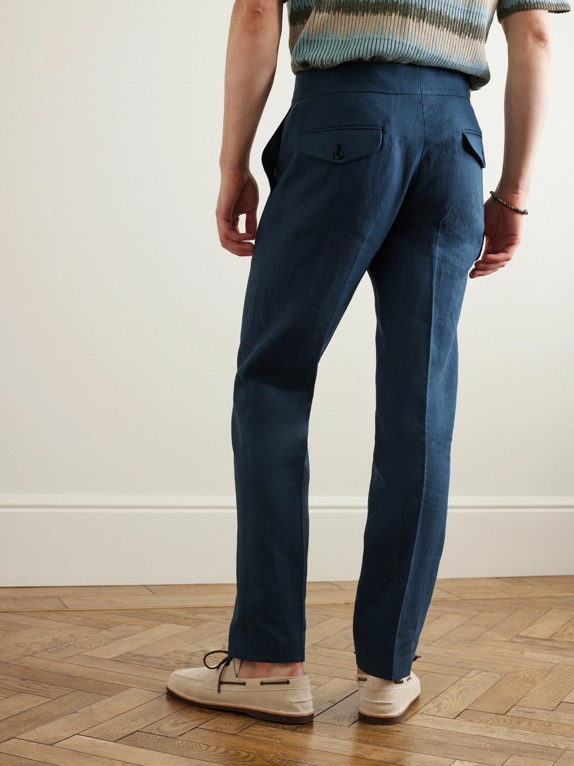 Rubinacci - Tapered Pleated Linen Trousers - Blue Rubinacci