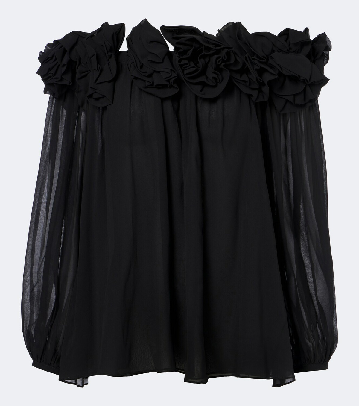 Carolina Herrera Floral-appliqué gathered silk top