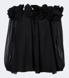 Carolina Herrera Floral-appliqué gathered silk top