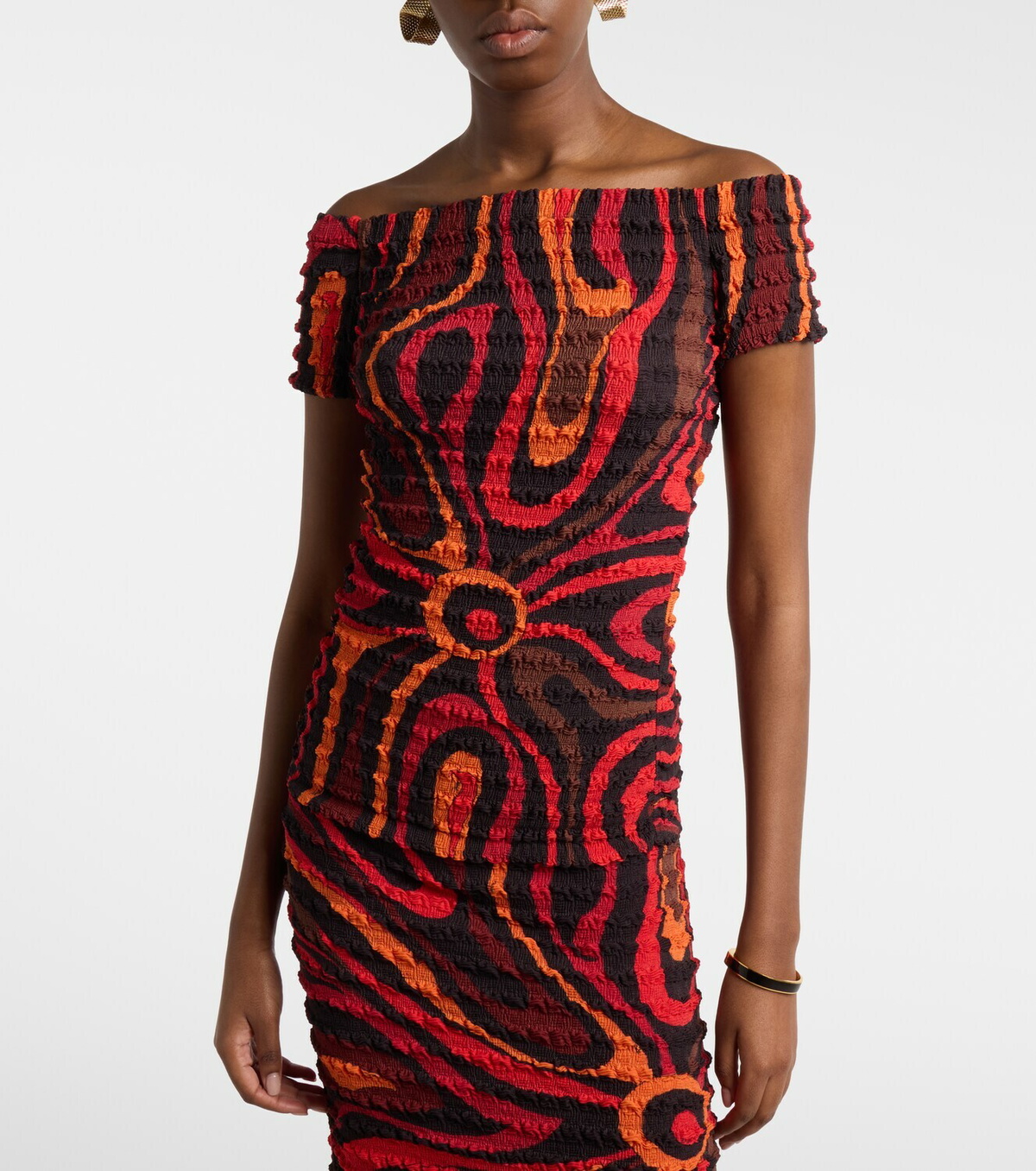 Pucci Marmo off-shoulder smocked crop top