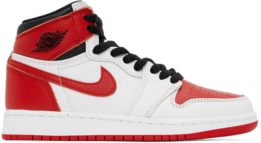 Nike Jordan Kids Red & White Air Jordan 1 Retro High OG GS Big Kids ...