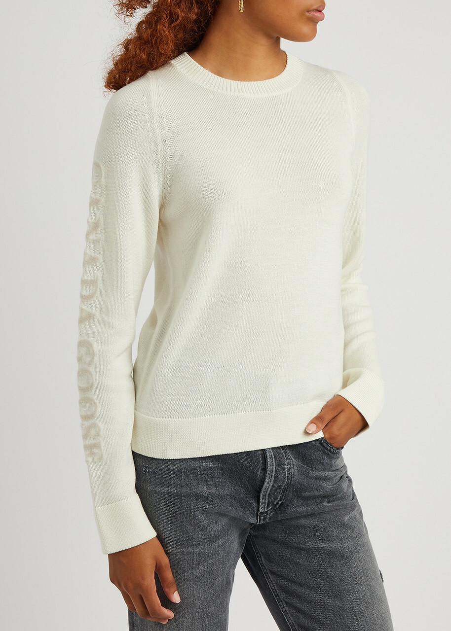Canada Goose Saturna Logo-intarsia Wool Jumper, Cream, Jumper, Wool