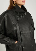 Saint Laurent Double-breasted Grained Leather Jacket Black