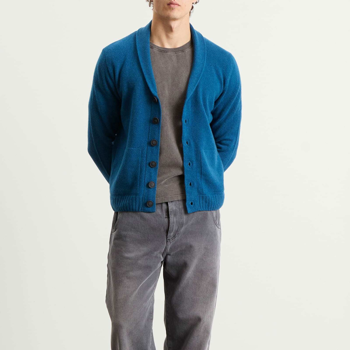 John Smedley Men's Rockford Cashmere Shawl Collar Cardigan in Seaway