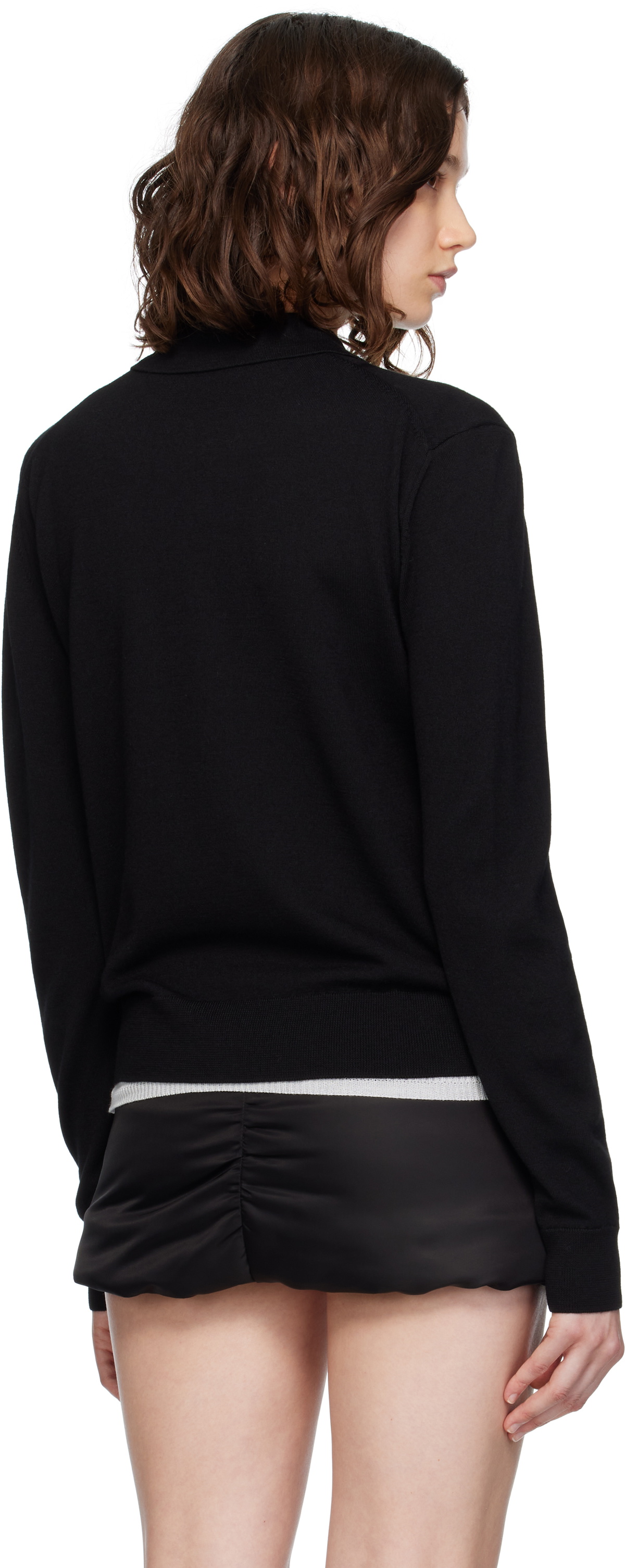 We11done Black Wool Patched Logo Polo