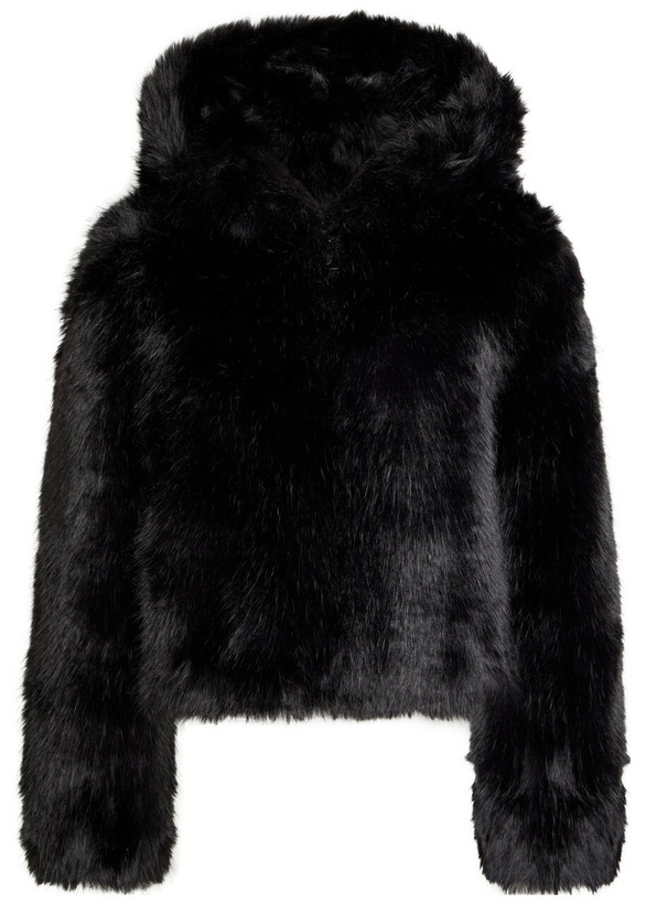 Photo: Free People Louder Please Hooded Faux fur Jacket Black