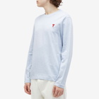 AMI Paris Men's Long Sleeve Small A Heart T-Shirt in Heather Cashmere Blue