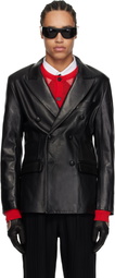Ernest W. Baker Black Double Breasted Leather Blazer