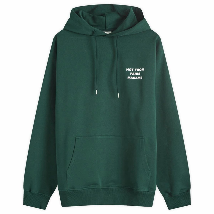 Photo: Drôle de Monsieur Men's Not Form Paris Madame Slogan Hoodie in Dark Green